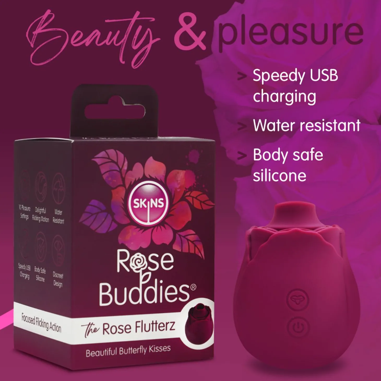Skins Rose Buddies - The Rose Flutterz Vibrator - Wijnrood
