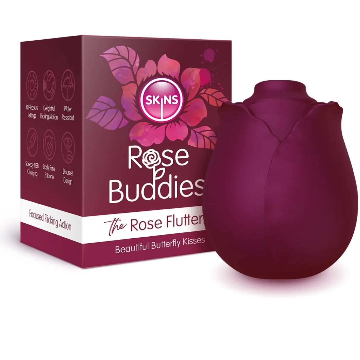 Skins Rose Buddies - The Rose Flutterz Vibrator - Wijnrood