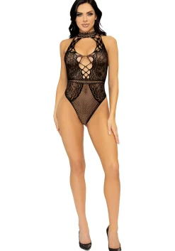 Visnet Kanten Bodysuit - Zwart