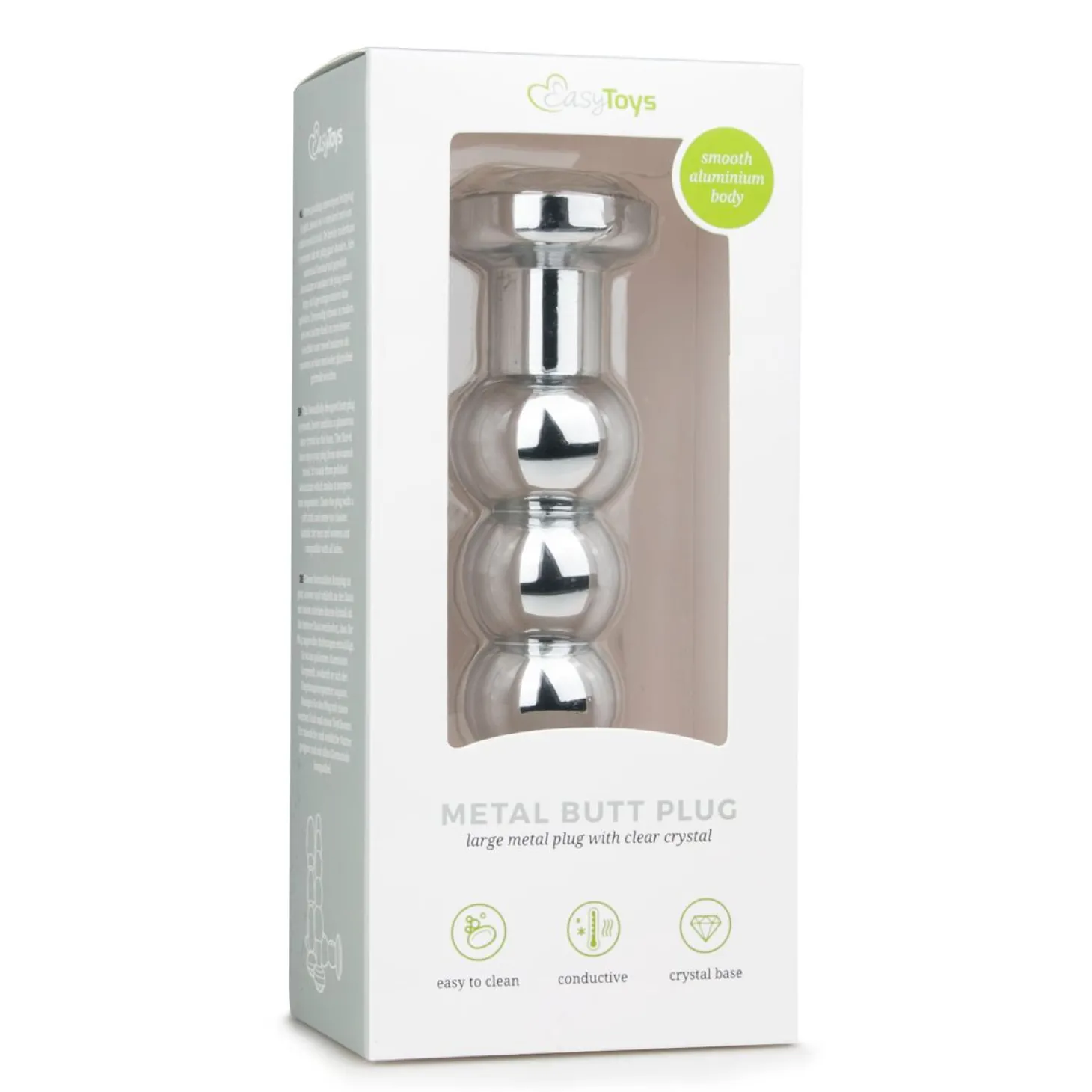 Zilveren dunne buttplug met kristal