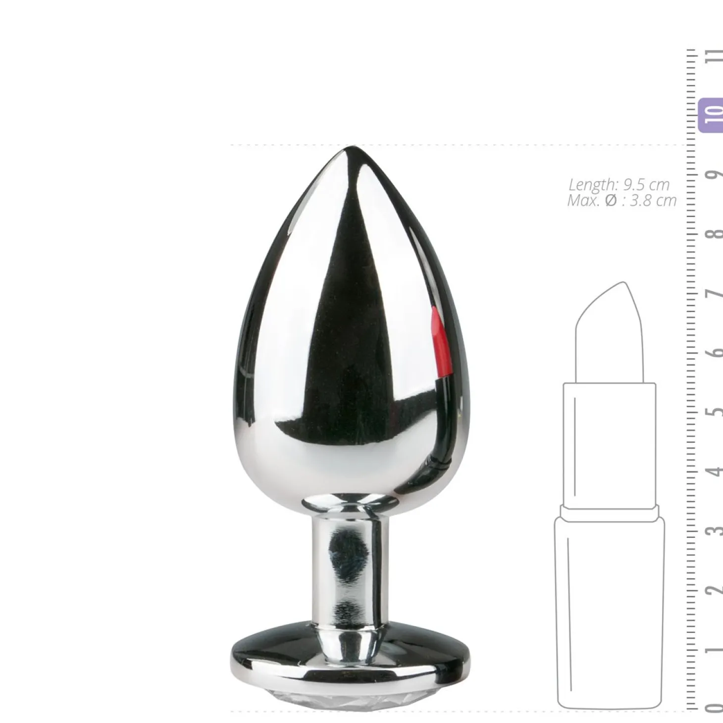 Zilveren metalen buttplug met kristal