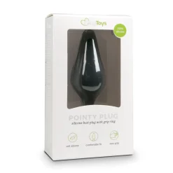 Zwarte buttplug met trekring - small 8,5 cm