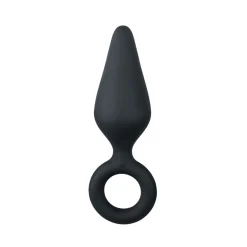 Zwarte buttplug met trekring - small 8,5 cm