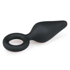 Zwarte buttplug met trekring - small 8,5 cm