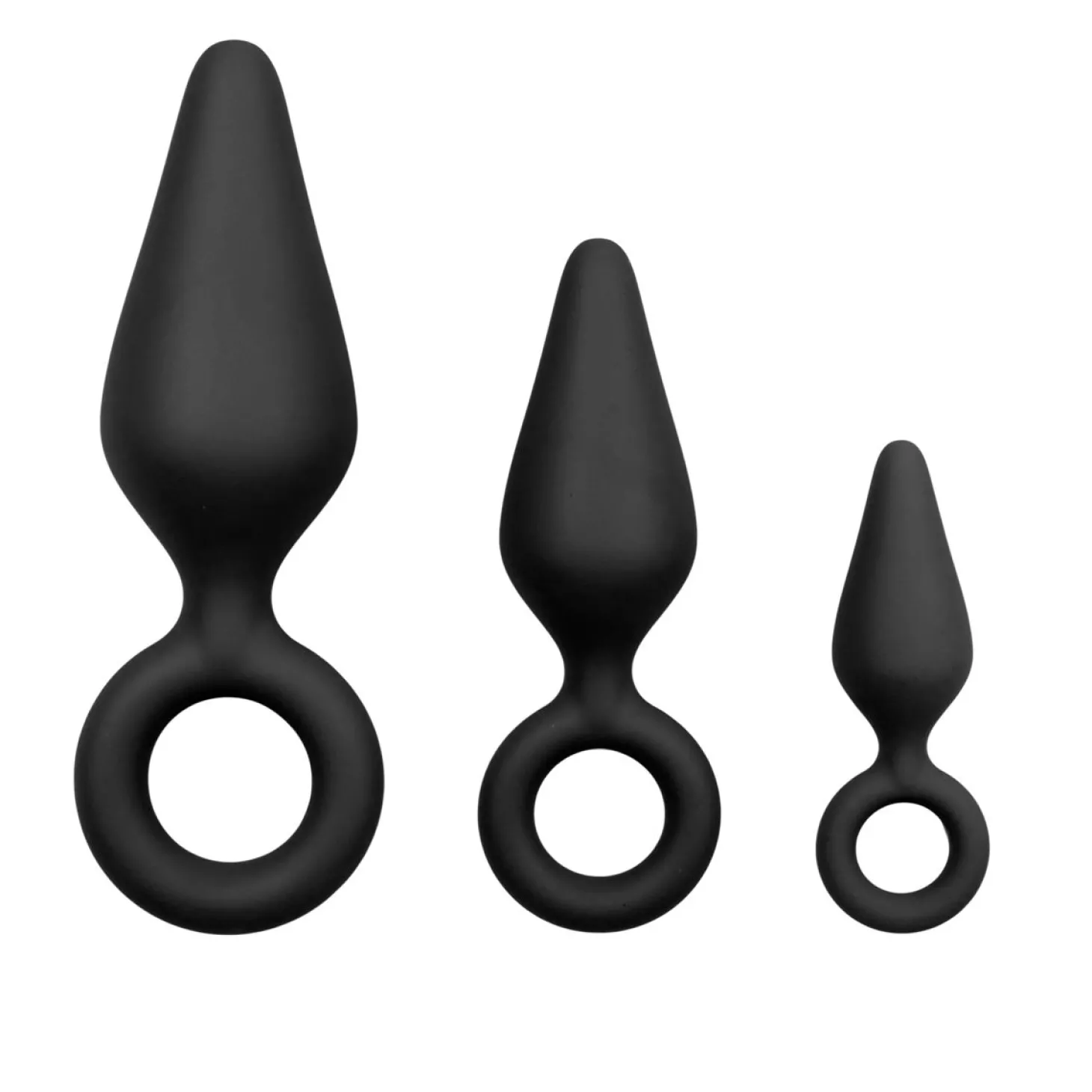 Zwarte buttplugs met trekring - setje