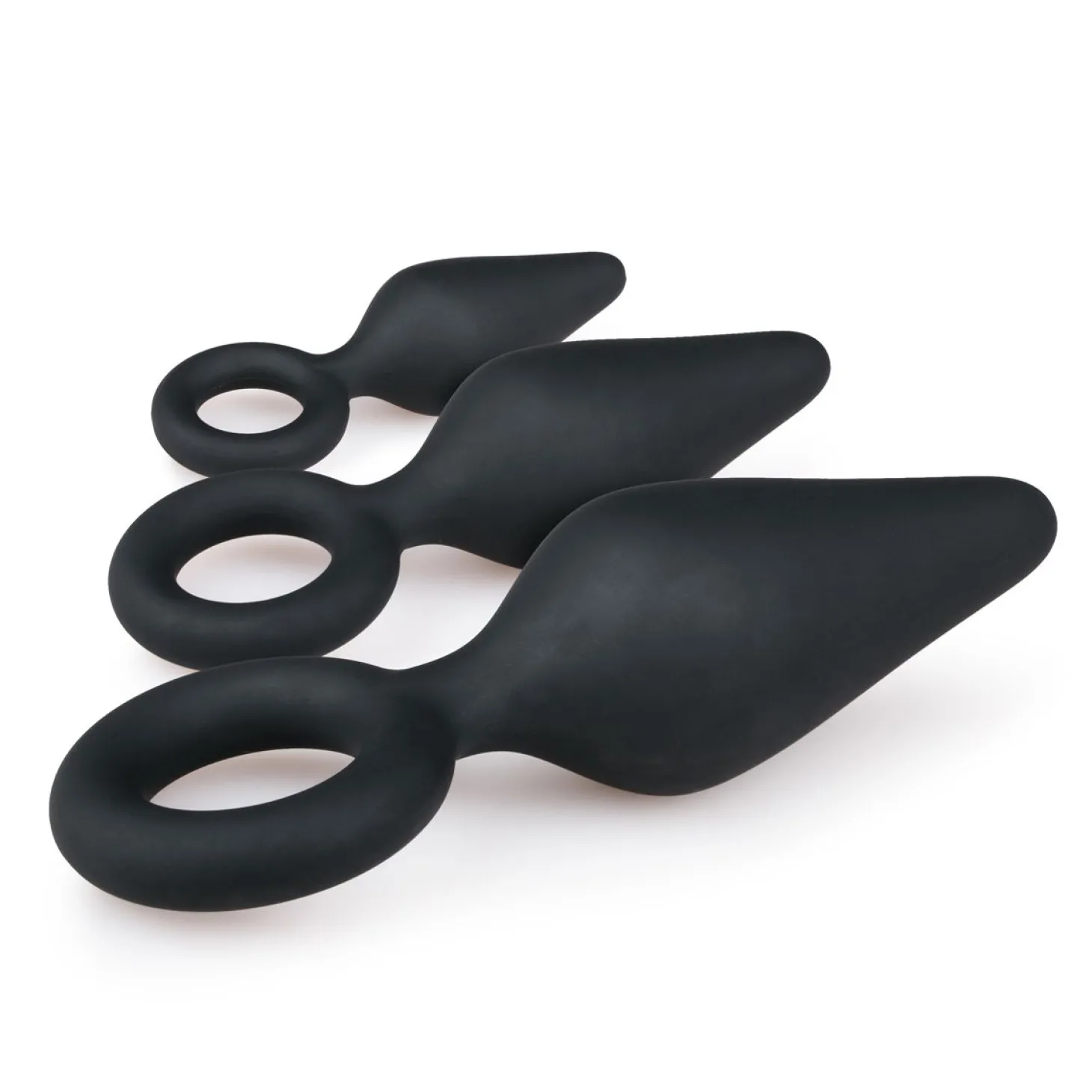 Zwarte buttplugs met trekring - setje