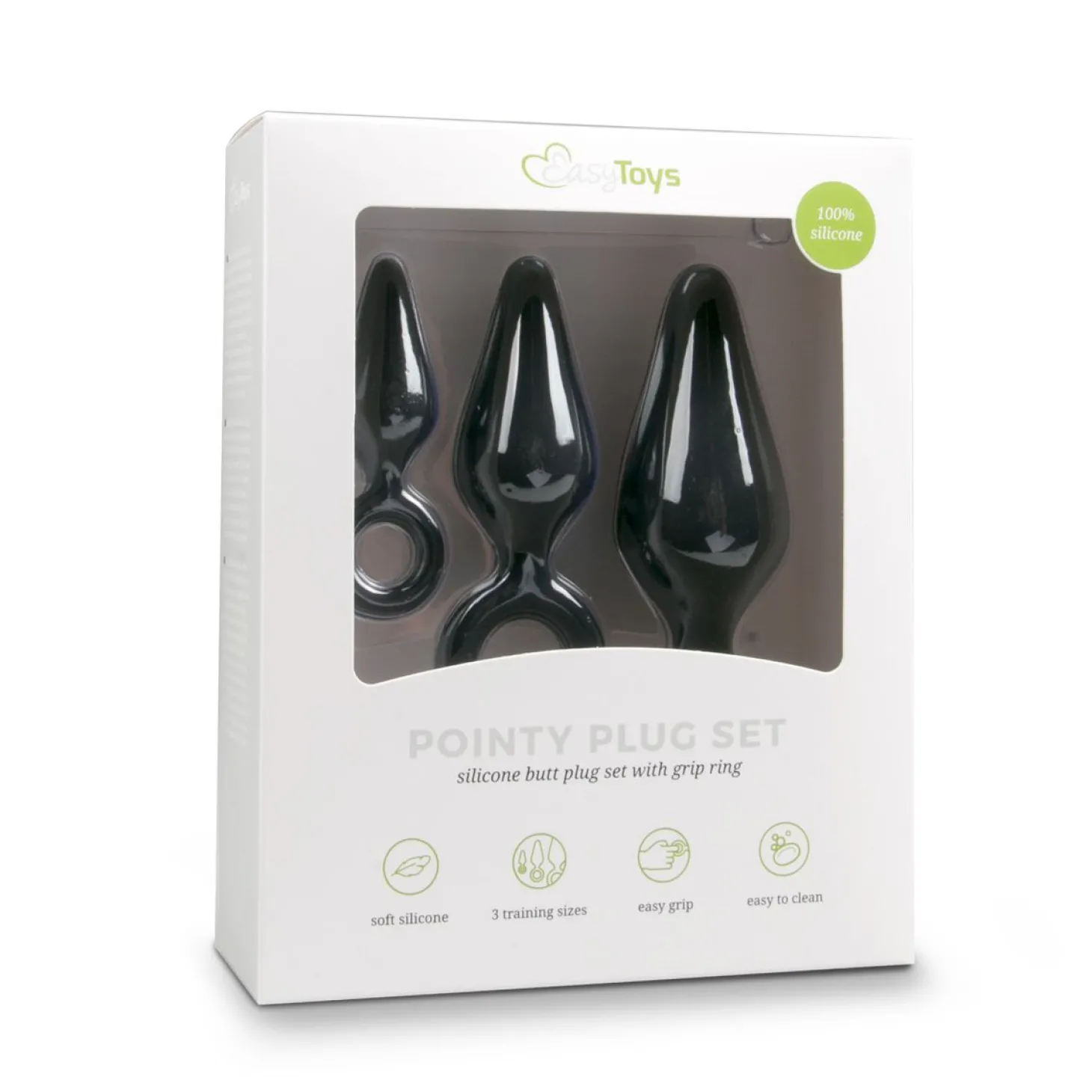 Zwarte buttplugs met trekring - setje