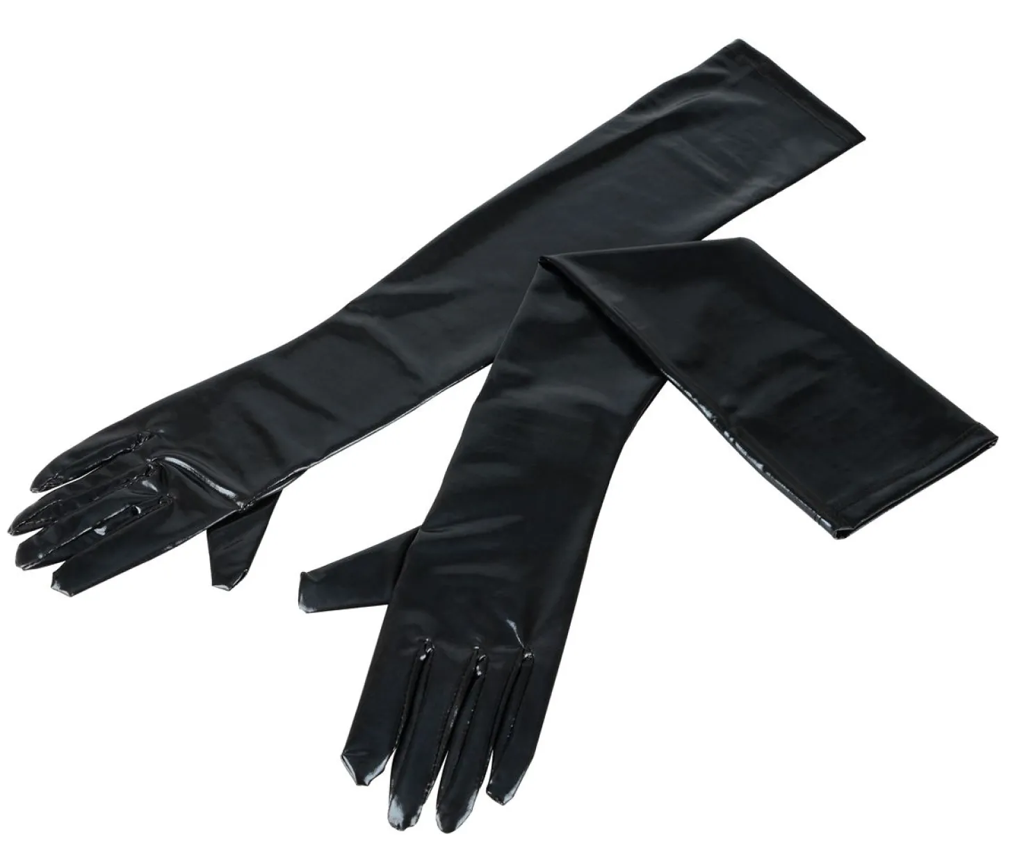 Zwarte lange wetlook handschoenen