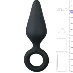 Zwarte medium buttplug met trekring