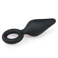 Zwarte medium buttplug met trekring
