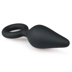 Zwarte medium buttplug met trekring