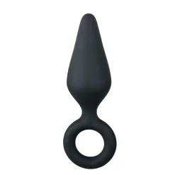 Zwarte medium buttplug met trekring